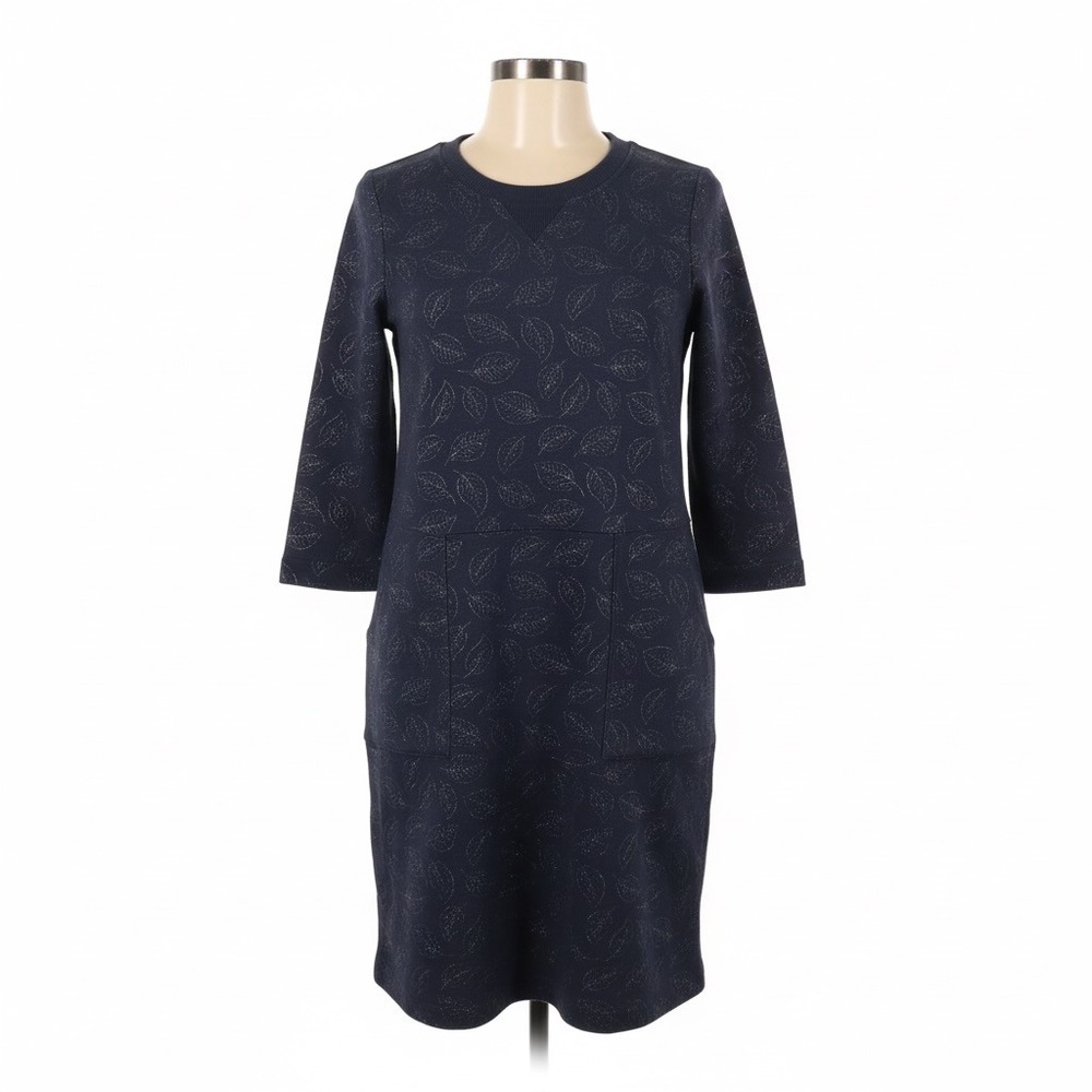 Boden‎ Hannah Sweatshirt Dress 4R Navy Foil Leaf Print Mini Dress Pockets Cozy
